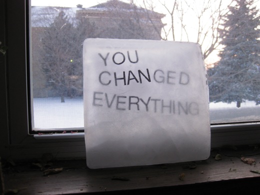 You Changed Everything, paper text embedded in ice