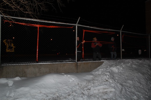 Test taking shape, flagging tape on a fence