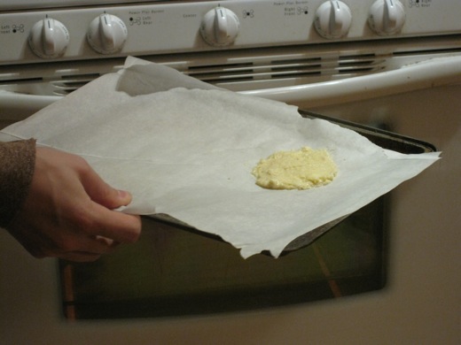 the maiden cookie going into the oven