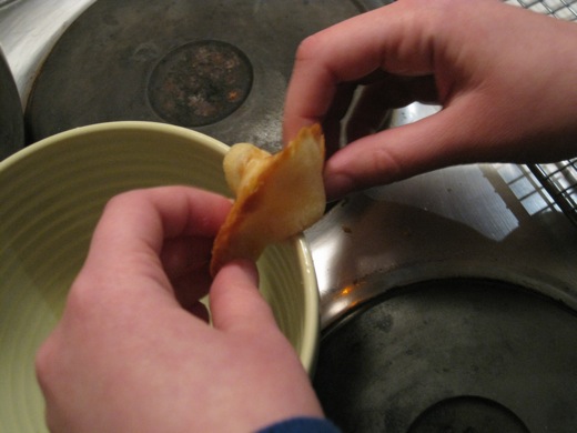 folding over the bowl