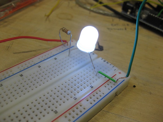 after realizing the LED was in the wrong way, positive and negative accidentally reversed, we fixed it and we had light