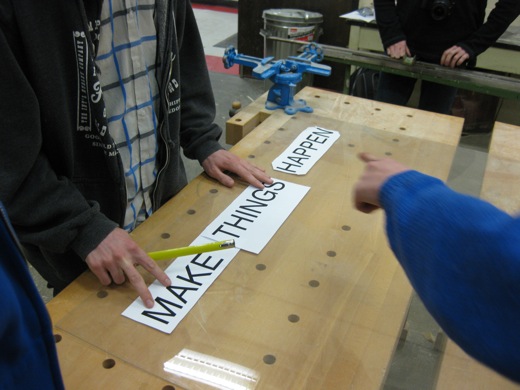 Making the LED Sign during Broken City Lab office hours