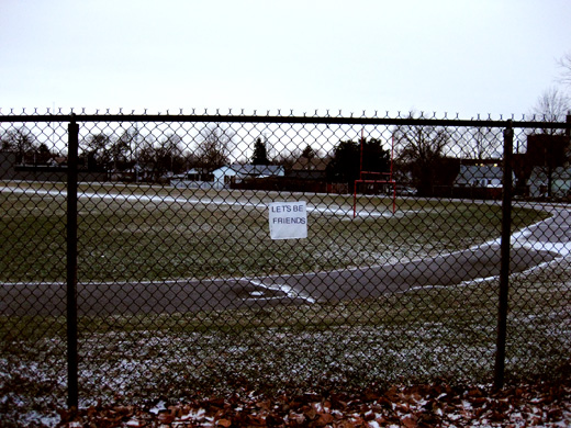 Let's Be Friends, Text On Ice, installed in Windsor, Ontario