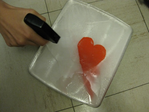 applying a spray of water to make the first layer of ice over the heart