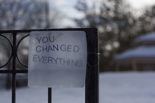 text on ice, installed in Sandwich Towne, Windsor, Ontario