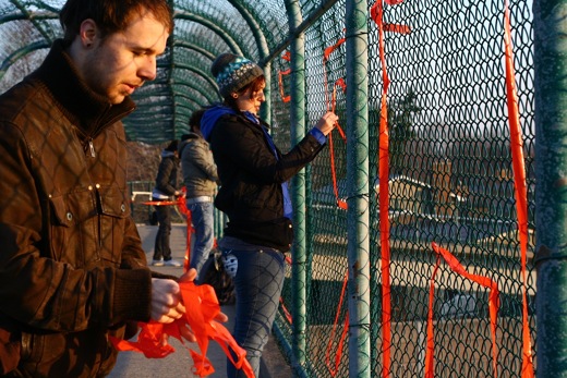 flagging tape in the fence