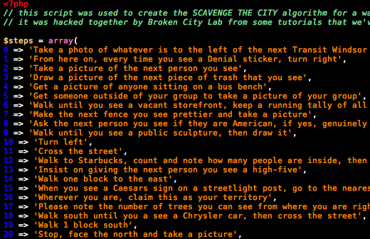 php script from the Algorithmic Walk by Broken City Lab