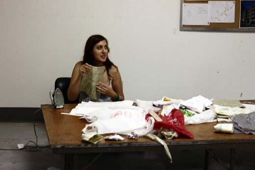 Michelle working with plastic bags