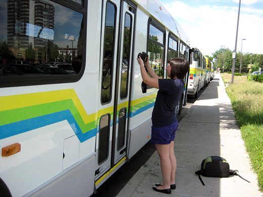 Cristina shoots the interior of the new bus