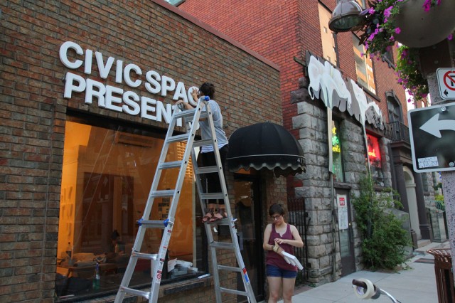 Installing some signage on the exterior wall of CIVIC SPACE (8)