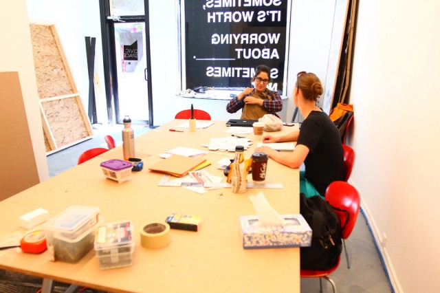 Tuesday at CIVIC SPACE with design sessions, styrofoam letters, bunting, meetings, and polaroids (3)
