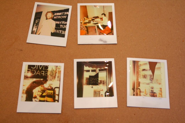 Tuesday at CIVIC SPACE with design sessions, styrofoam letters, bunting, meetings, and polaroids (31)