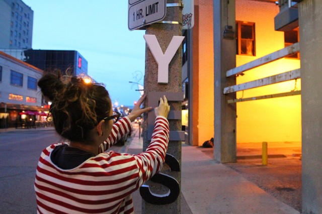 Styrofoam letters, white walls, night time guerilla art (5)