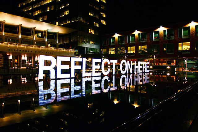 Reflect on Here, text installation at CAFKA by Broken City Lab